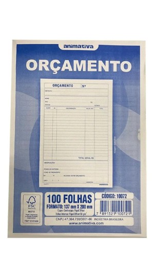BLOCO ORÇAMENTO 100 FOLHAS